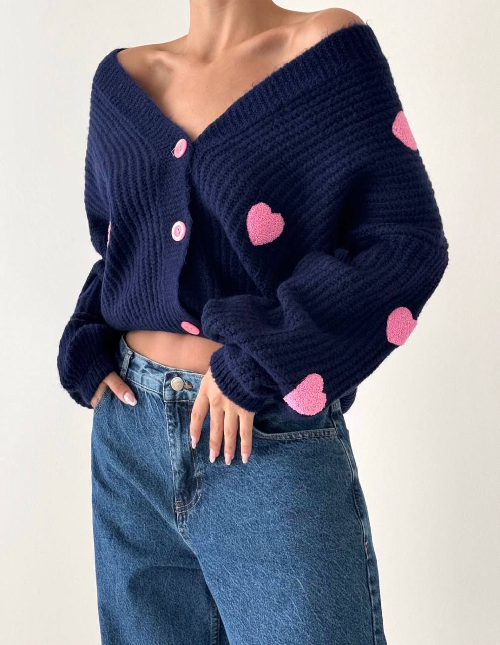 Heart Shaped Cardigan - Navy Blue