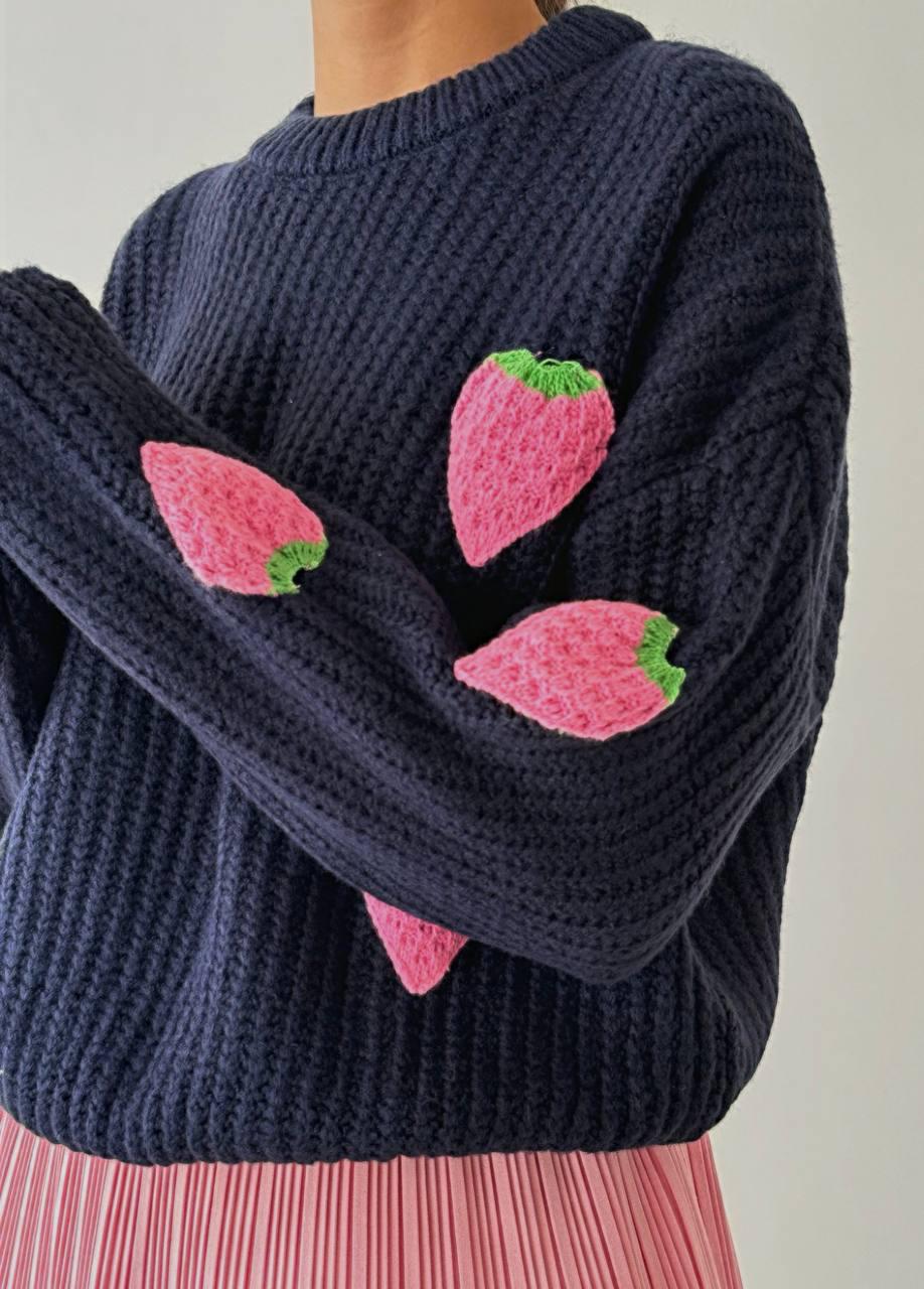 Strawberry Wool Top - Navy Blue