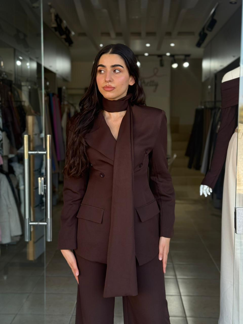 Brown Suit With a Scarf