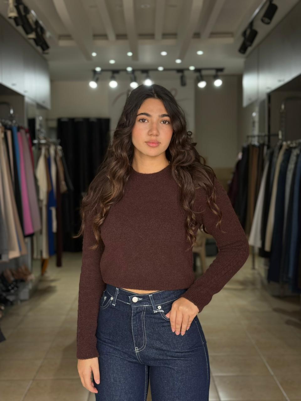 Beige & Brown Wool tops