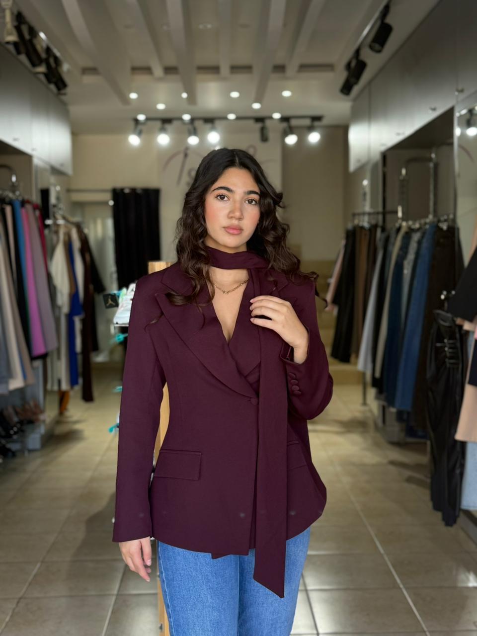 Burgundy Blazer With Scarf