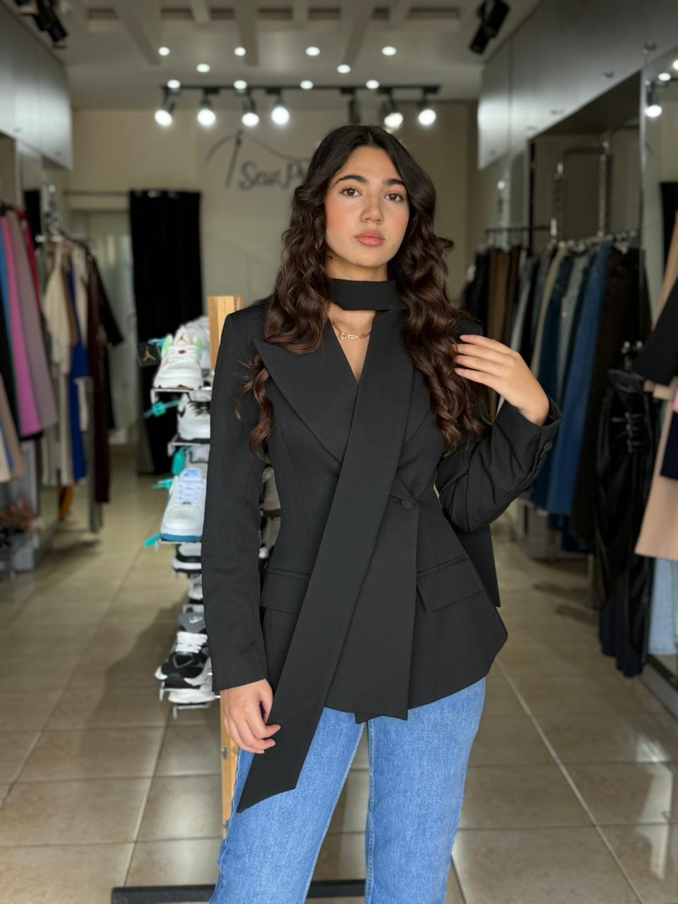 Black Blazer With Scarf