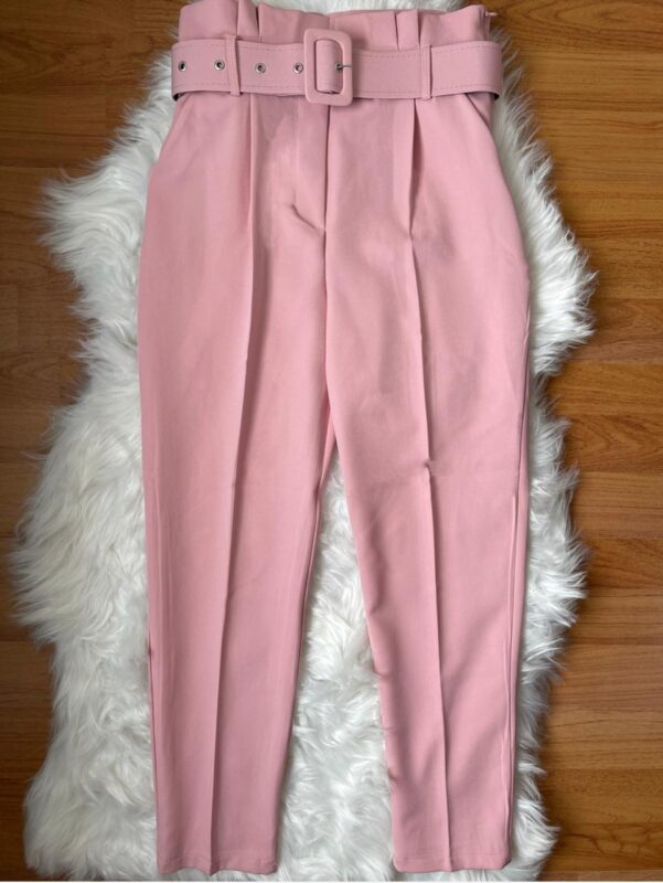 Pink Formal High Waist Pant With Belt