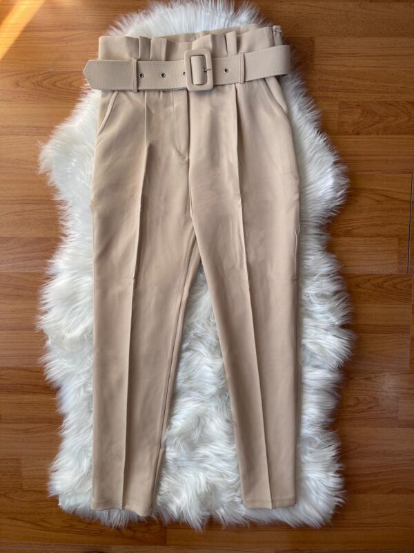 Beige Formal High Waist Pant With Belt