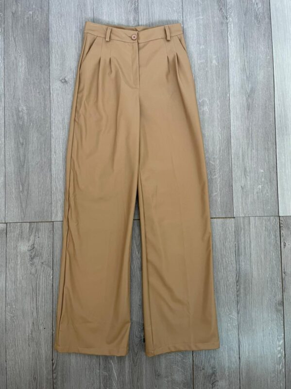 Leather Wide Leg Pant – Beige