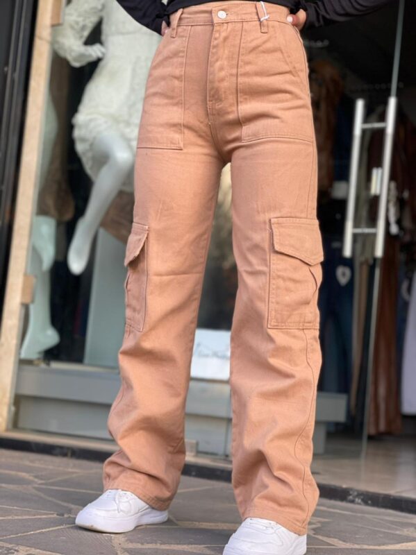 Wide Leg Cargo Jeans – Dark Beige