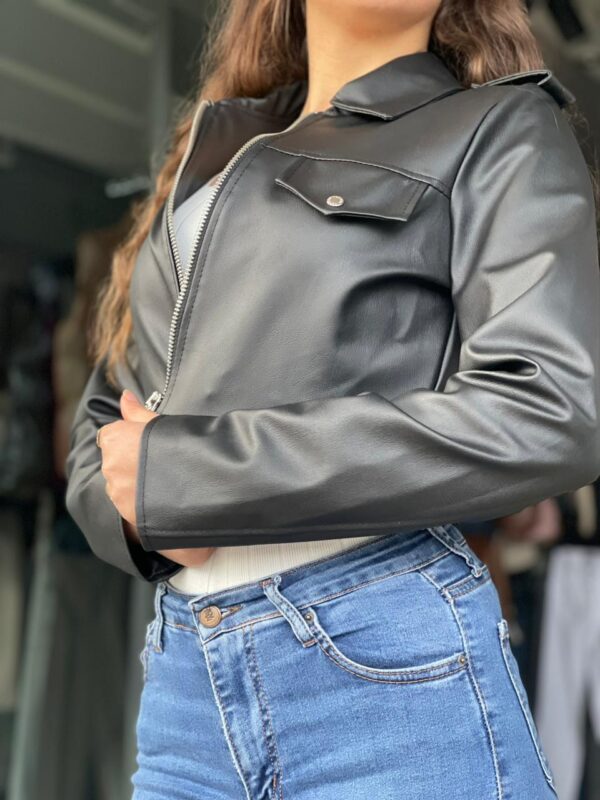 Crop Leather Jacket – Black