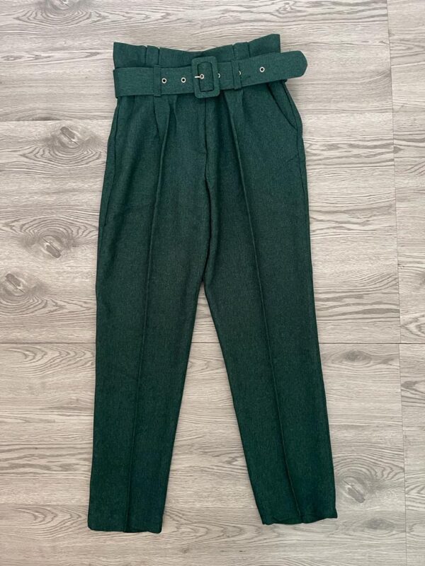 High Waist Winter Pant With Belt – Green