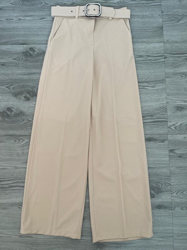 Straight Leg Pants With Belt – Beige