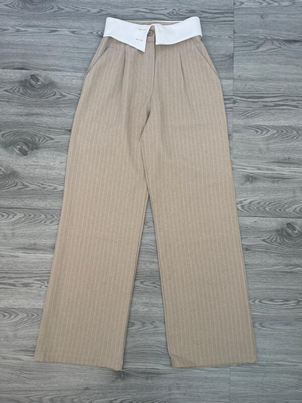 Fold Over Stripped Pants - Beige