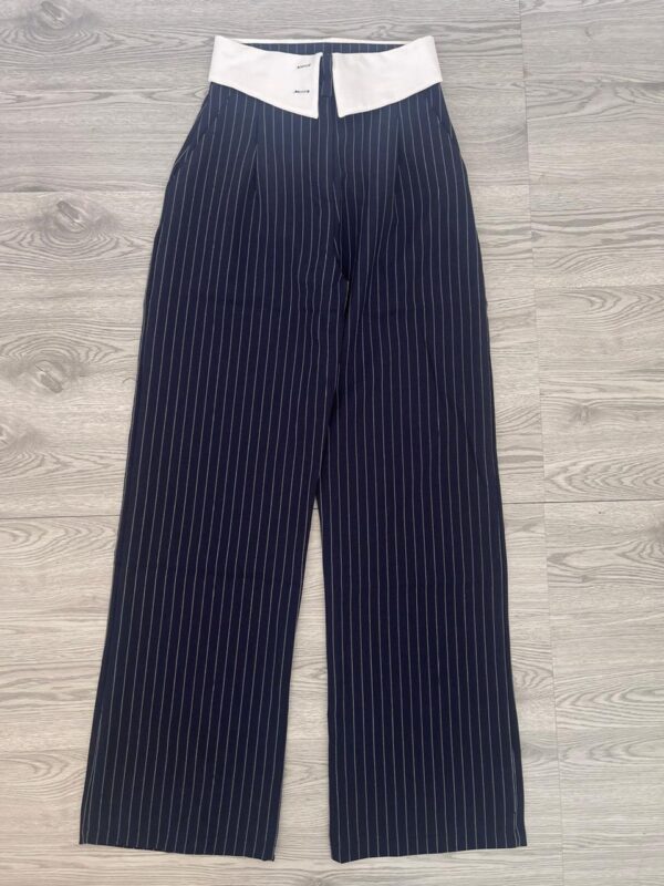 Fold Over Stripped Pants - Navy Blue