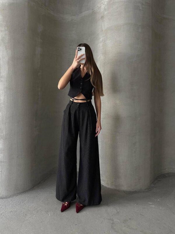 Stripped Very Wide Pants – Black