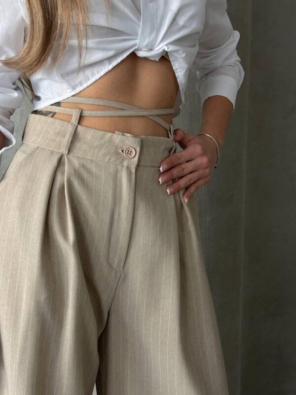 Stripped Very Wide Pants – Beige