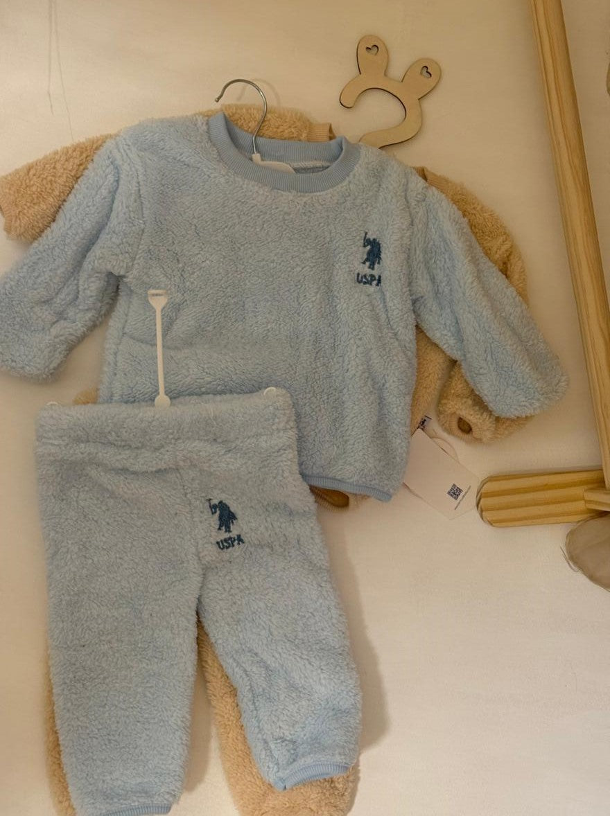 Blue Fleeced Polo Set