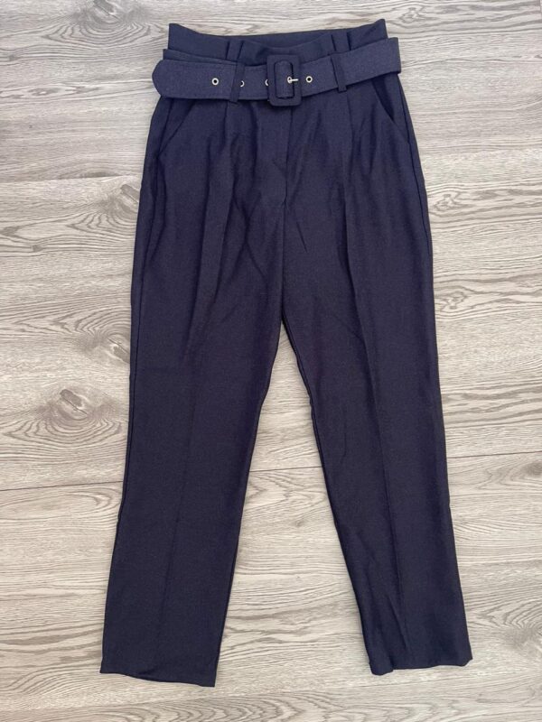 High Waist Winter Pant With Belt – Navy Blue